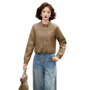 2025春秋季新款皮衣外套女短款立领时尚休闲小个子机车皮夹克上衣图片