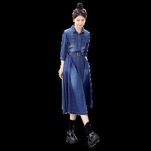 时尚显瘦牛仔披风连衣裙女长袖气质修身百搭裙子，女装连衣裙，秋水欣儿