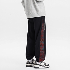 8XL-M春季新中式民族风束脚卫裤男潮牌拼接刺绣休闲裤KZ024P45，男装休闲裤，电商B312