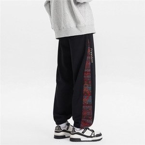 8XL-M春季新中式民族风束脚卫裤男潮牌拼接刺绣休闲裤KZ024P45图片