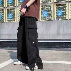 工装裤子男春季美式ins潮流高街排扣休闲裤cityboy日系卡其色长裤图片
