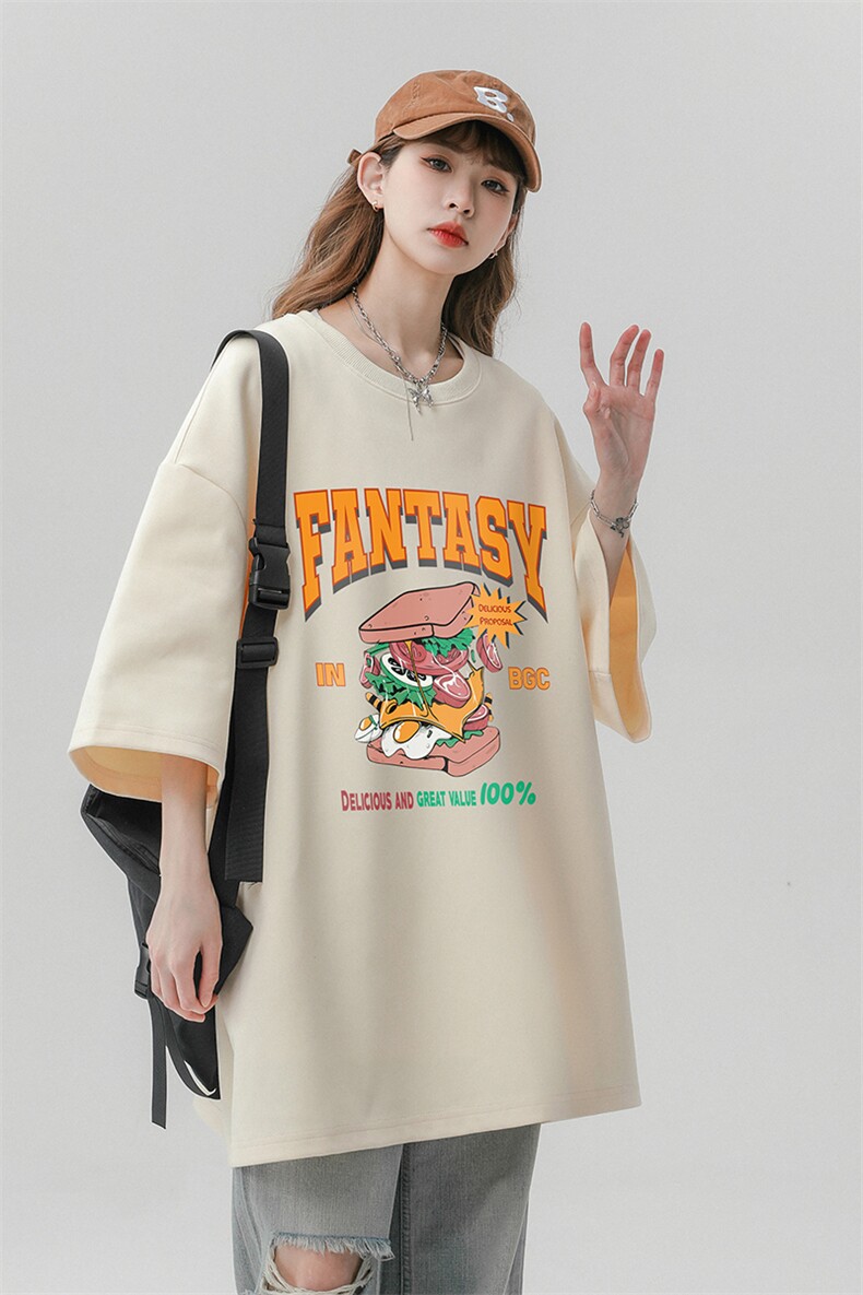 中性风新款夏季时尚卡通印花圆领宽松100棉短袖T恤T1157P25控38,男装T恤,A247A