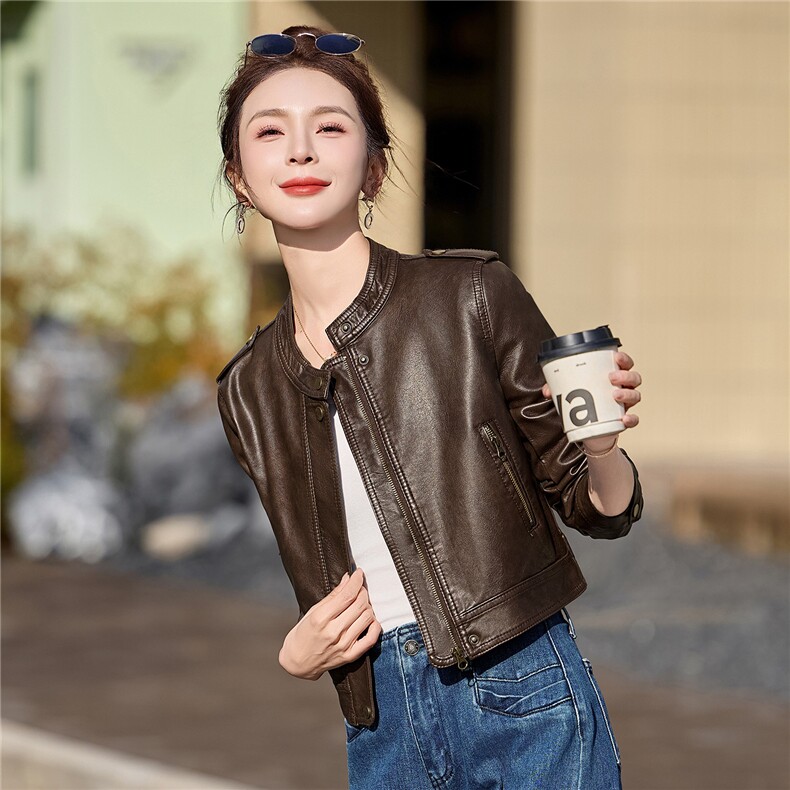 2026年春季新款现货时尚高品质皮衣小外套机车服女装,女装皮衣,臻衣坊