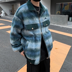 美式渐变格子夹克男款2023秋冬翻领宽松情侣小香风外套W7938-P80，男装夹克，星座512-4