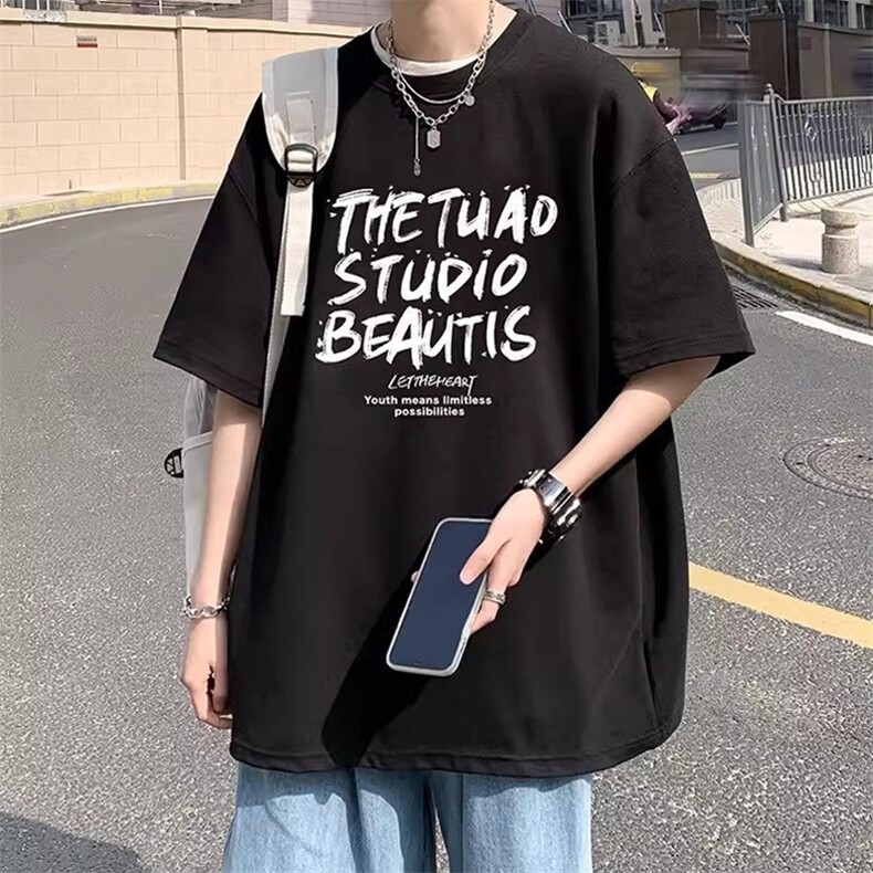 现货夏季新款港风短袖T恤男百搭ins学生印花宽松潮流五分,男装T恤,星座218-1（原230）