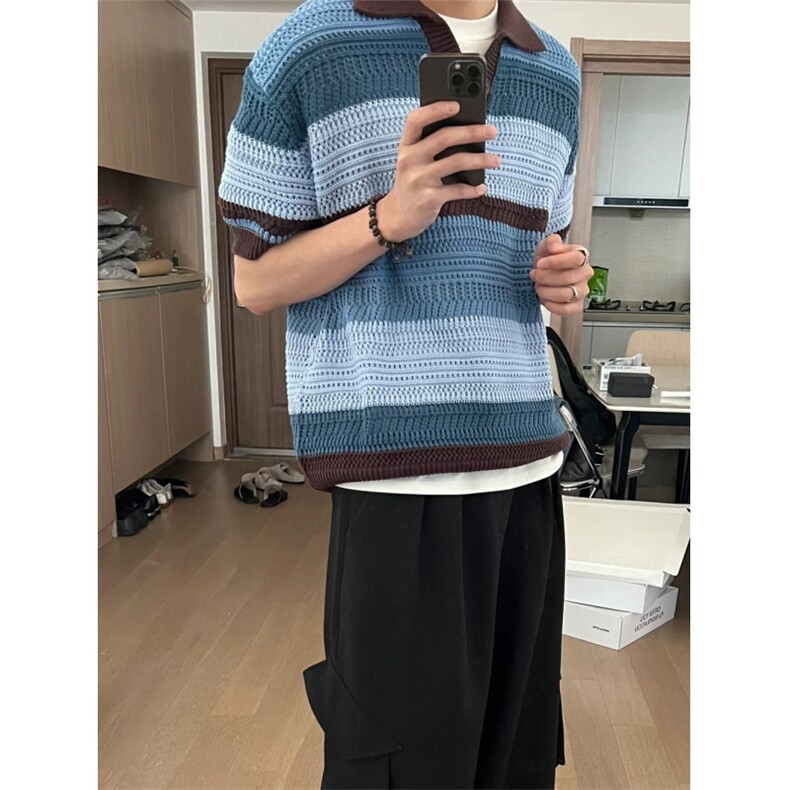 翻领短袖polo衫夏季镂空潮流新款百搭上衣-KS62-P41-网络图,男装T恤,星座1002-2