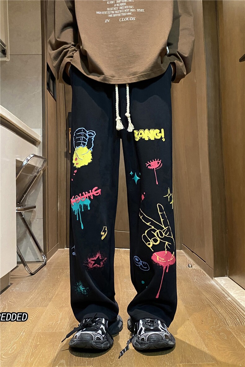 美式2023秋季新款彩绘发泡印花宽松休闲裤B315-K23411-p50控68,男装休闲裤,电商B315