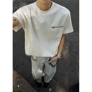 【有货DYT08-特P32拉链解构落肩t恤男夏季高级感小众美式重磅短袖图片