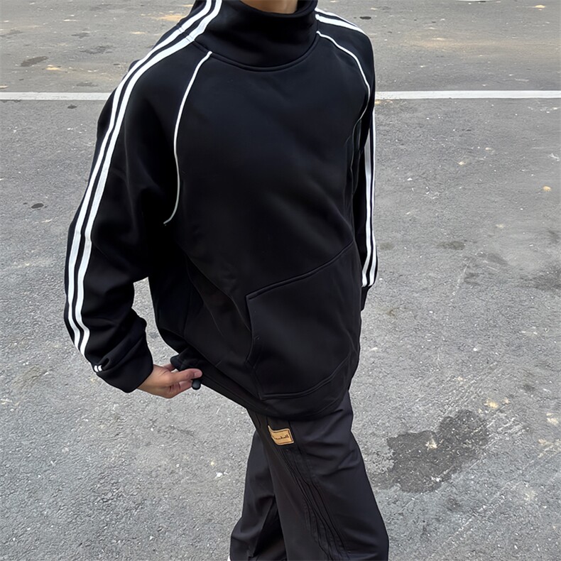 抖音得物高品质二开25秋冬美式高街重磅结构织带高领立领卫衣W66，男装卫衣，电商A486