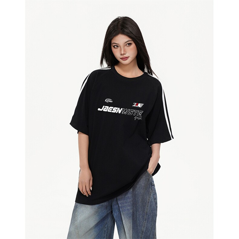 抖音得物高品质二开240克宽松纯棉美式潮牌三条杠织带短袖T恤，男装T恤，电商A486