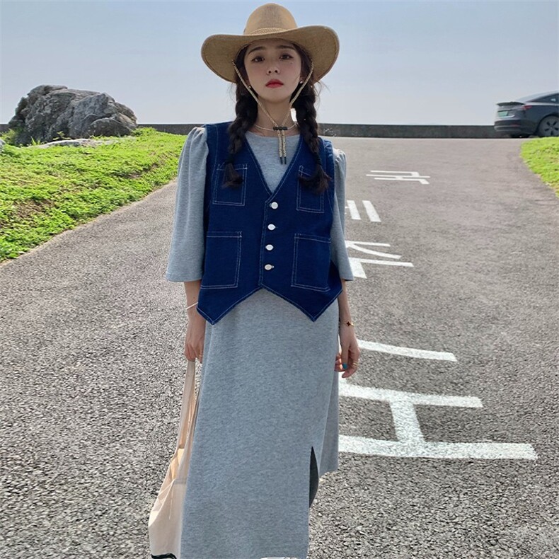 新品现货好数据秋款牛仔马甲卫衣裙有款号2203-P145K198,女装连衣裙,浙宝305