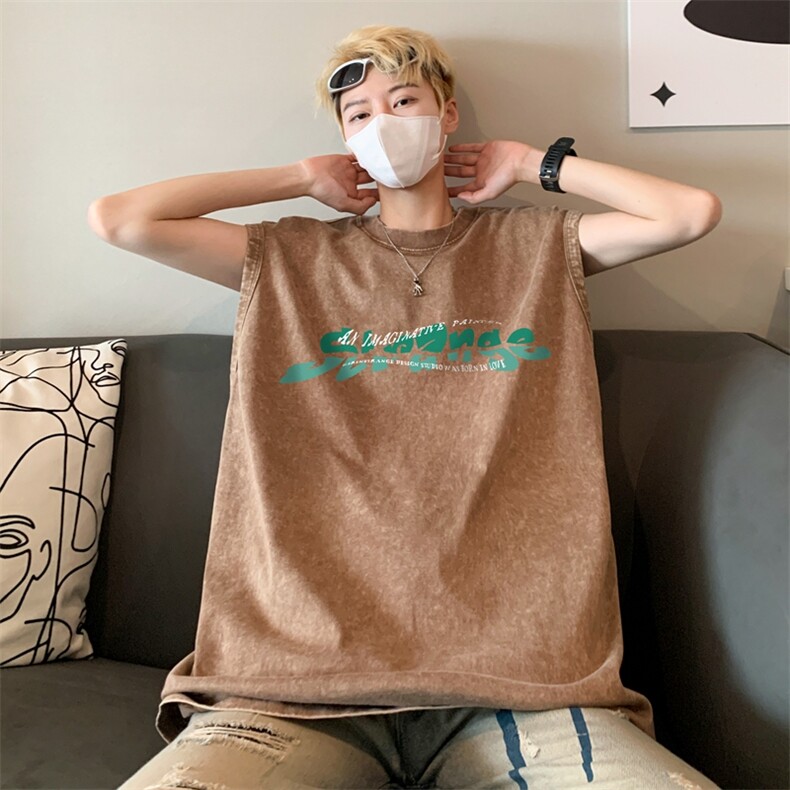 水洗做旧重磅背心男夏潮牌美式复古无袖T恤欧美宽肩运动坎肩汗衫,男装背心/马甲,星座517A-2
