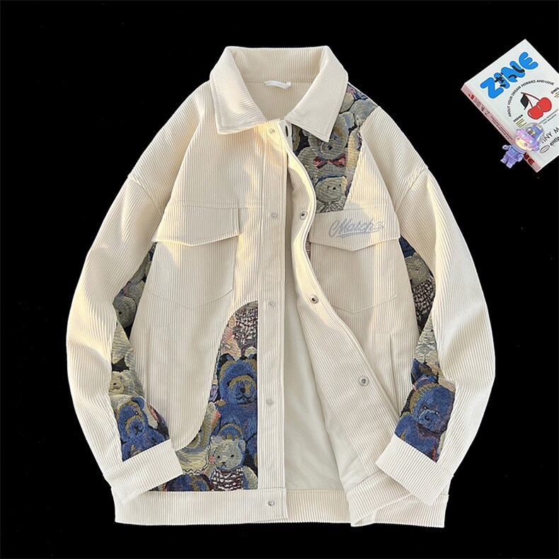 小熊潮工装拼色提花外套夹克刺绣,男装夹克,电商A011（原4039）