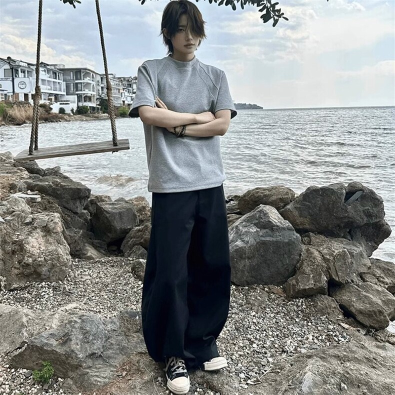 原版品质面料290克重磅华棉氨纶空气层拼接美式高街短袖T恤,男装T恤,电商A486-1