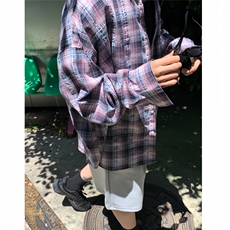 衬衫男士韩版宽松长袖休闲格子寸衫潮牌衬衣外套710-820P45，男装衬衫，星座710