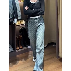 欧货miu满印提花字母牛仔裤女秋冬高级感小众美式辣妹窄版直筒裤，男装牛仔裤，星座1210-1