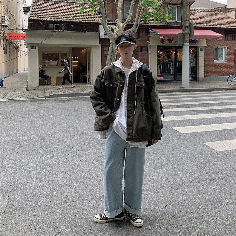 复古夹克潮流港风多口袋百搭休闲牛仔上衣HY02TP60控85,男装夹克,电商A102B
