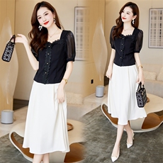 成套搭配套装女夏季2023新款蕾丝边上衣时尚洋气减龄半身裙两件套，女装套装/套裙，卡杰菲