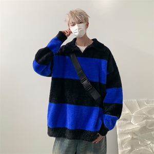 8XL-M特大码冬季毛衣线衣男士外套宽松套头潮条纹马海毛MY1207P58图片