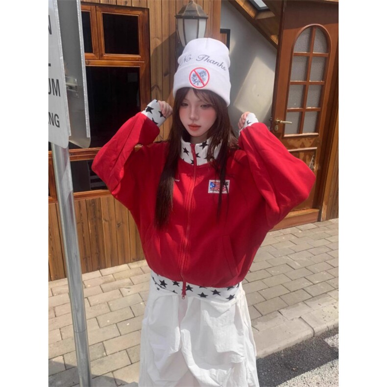 美式高街开衫长袖卫衣男女春秋撞色拼接宽松休闲百搭外套潮WY7069,女装短外套,星座208-5