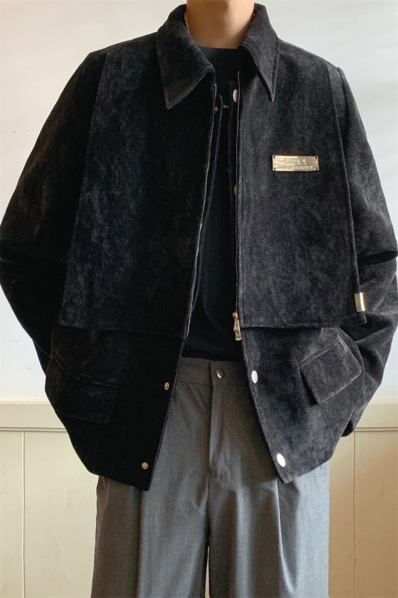 老钱风复古雪尼尔假两件夹克男痞帅宽松短款外套秋冬季HN61特P75,男装夹克,星座512-1（原513-3）