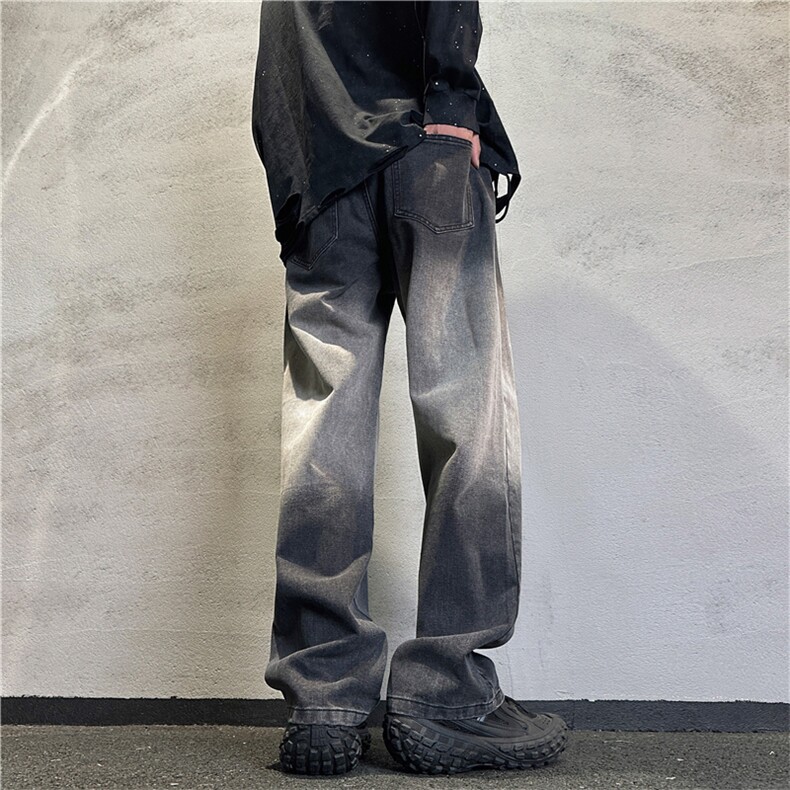 k1097-p55-控78 M-5XL 现货oversize cleanfit风黄泥牛仔裤破洞图片