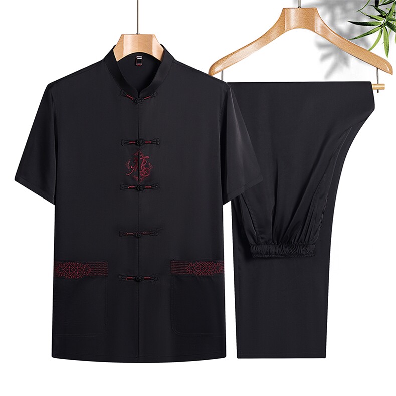 夏季中老年唐装风爸爸薄款立领短袖T恤两件套装TR2181-P115，男装民族服装，星座1105-3