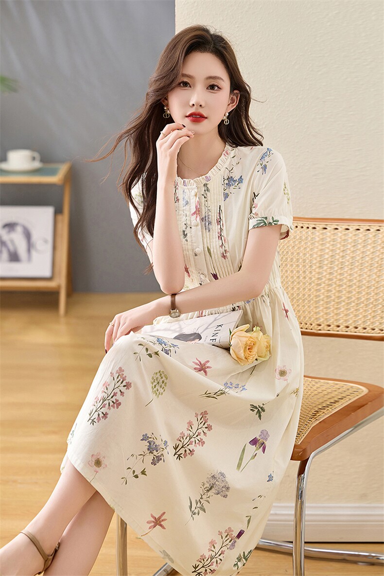 纯棉连衣裙夏装2026新款高级感大码女装法式小众设计碎花裙子,女装连衣裙,倪叶myz