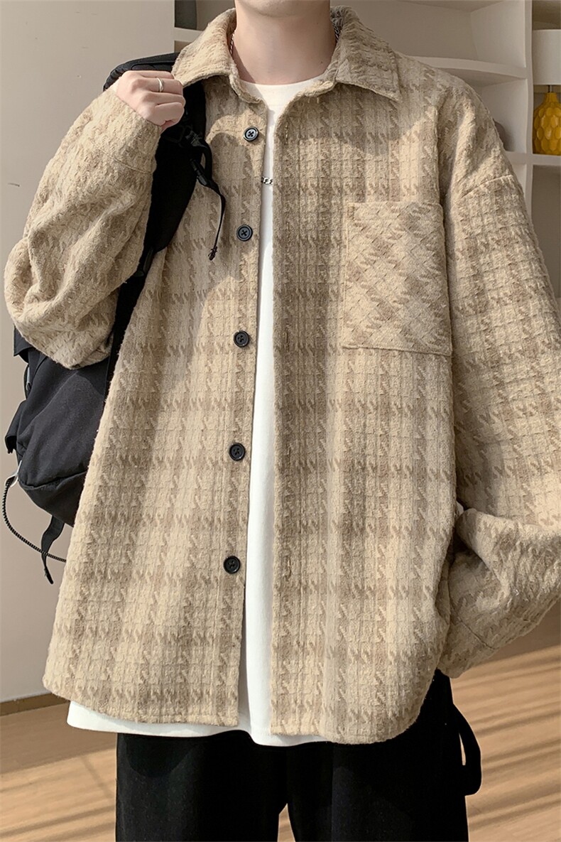 重磅500g呢料小香风格子衬衫男大码翻领夹克上衣J5287-特P50控98,男装夹克,电商A001