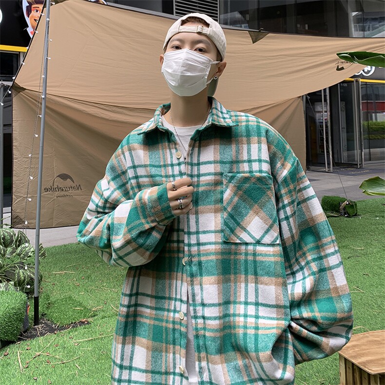 A720-P40秋季新款长袖格子衬衫男士潮流宽松休闲衬衣外套男,男装衬衫,星座512-6
