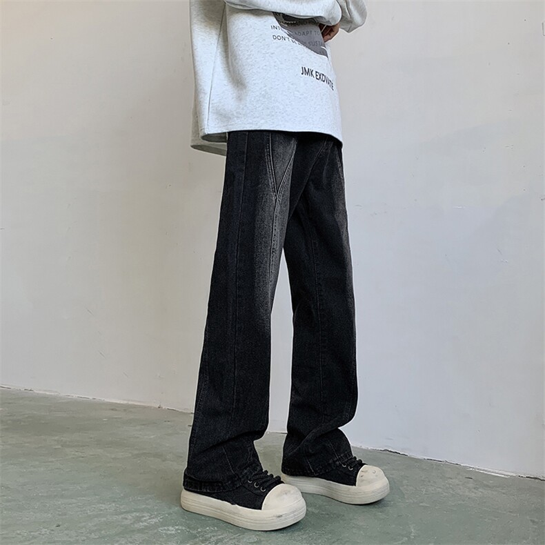拼接渐变黑色牛仔裤男款春秋ootd穿搭美式工装裤子高腰直筒微喇裤,男装牛仔裤,星座410-7