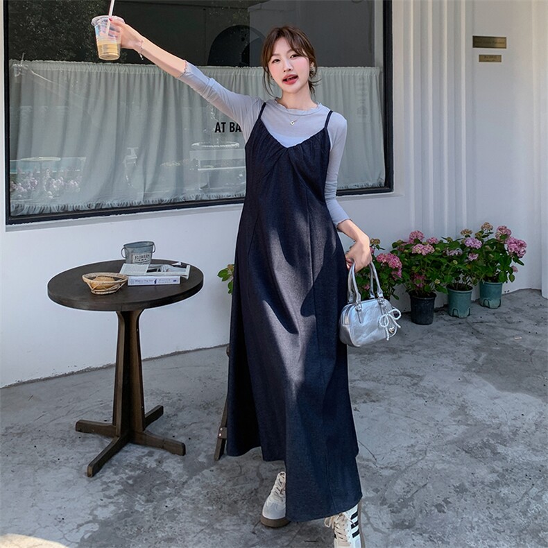现货2D078-T1904-P135K218打底衫+仿牛仔吊带裙2件套,女装套装/套裙,2D078