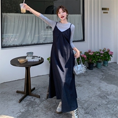 现货2D078-T1904-P135K218打底衫+仿牛仔吊带裙2件套，女装套装/套裙，2D078