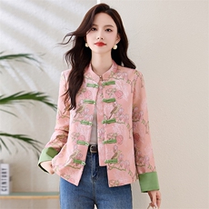 洋气粉色新中式G风外套女2026春秋新款时尚气质提花减龄盘扣上衣，女装短外套，衣之秀