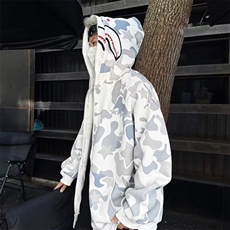 RJ641美式复古鲨鱼头双帽拉链卫衣男潮牌青少年宽松迷彩外套，男装卫衣，星座308A-1（原309B-1）