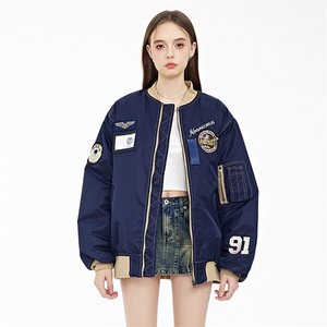 现货 欧美街头刺绣飞行员外套秋冬季潮牌机车夹克棉衣棒球服图片