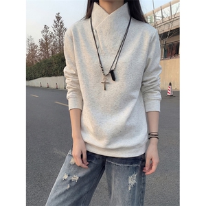 春季立领斜半拉链卫衣宽松长袖打底衫男女 C64170-TP30不图片