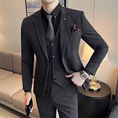 高级灰气质英伦风修身西服男2026秋冬新郎结婚礼服商务大码职业装，男装西服，星座506A