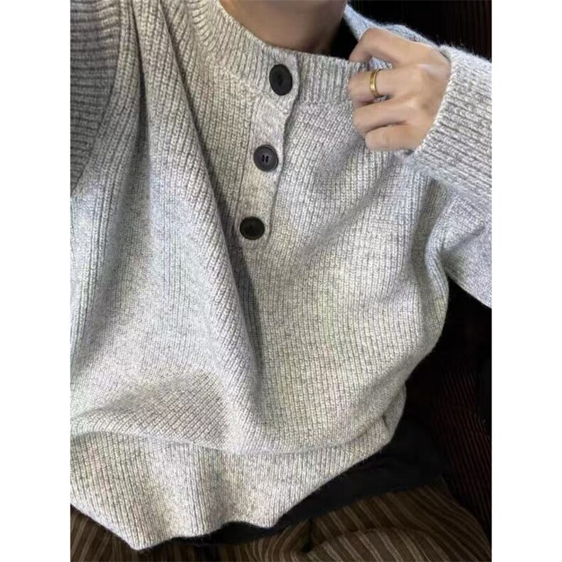 灰色美式复古亨利领毛衣男款冬季慵懒风高级感针织衫cleanfit外套,男装针织衫/毛衣,四季星座505
