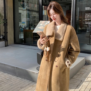 高级感皮毛一体加绒大衣外套女中长款2025冬季新款超好看加厚棉服图片