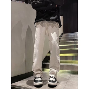 男款春秋季简约排扣休闲宽松牛仔裤工装裤男美式高街裤子WH91/P58图片