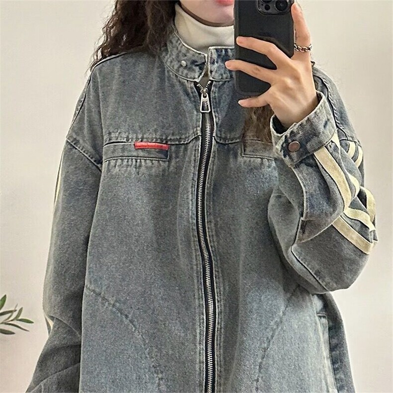 水洗做旧牛仔外套2024春秋季新款高级感宽松夹克上衣百搭男女情侣图片