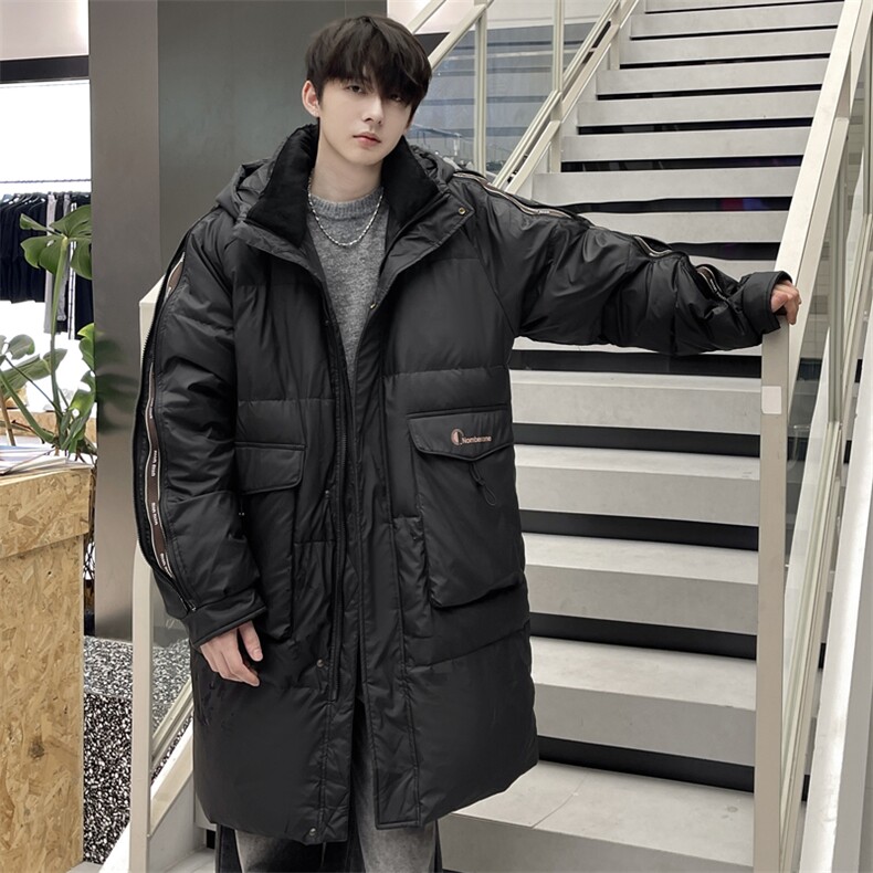 羽绒服男冬季新款港风宽松长款连帽白鸭绒外套YR929-P205(控价258,男装羽绒服,星座214-3
