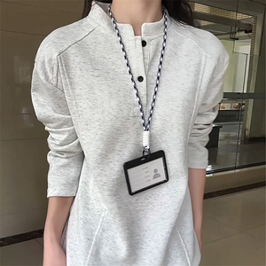 抖音得物品质美式高街重磅曼巴棉拼接cleanfit亨利领卫衣长袖T恤图片