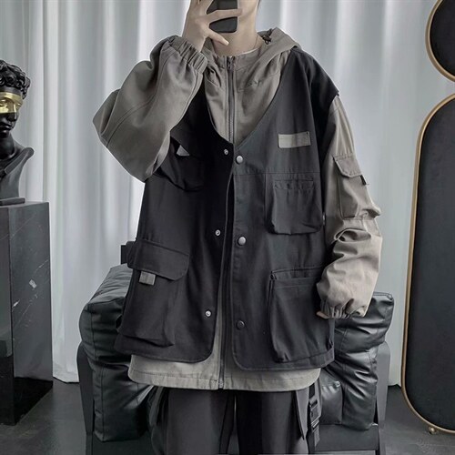机能工装外套男韩版潮流春秋假两件上衣痞帅气连帽夹克WT08-p70,男装夹克,星座1008-2