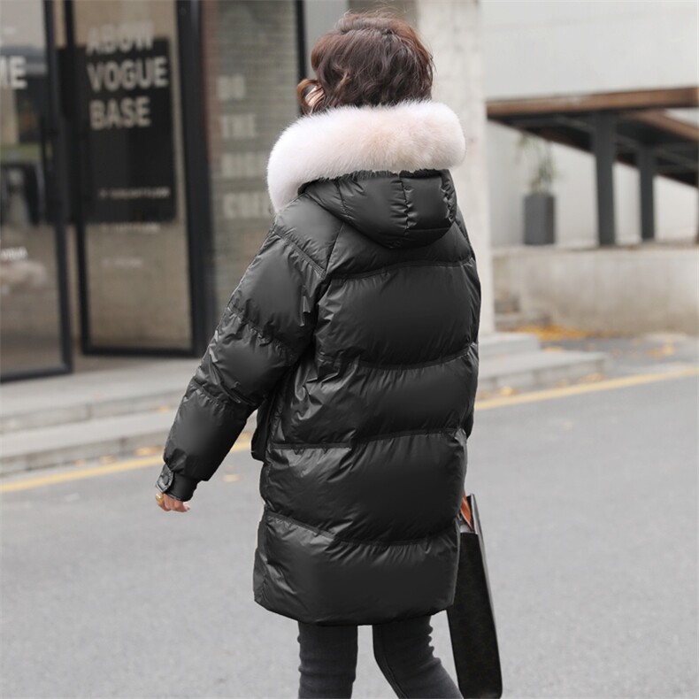 大真貉子毛领羽绒服女2020冬季新款亮面中长款羽绒衣外套保暖轻奢,女装羽绒服,素月