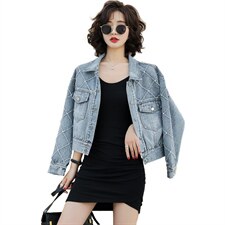 牛仔外套女宽松短款2025年春秋新款韩版小个子休闲减龄bf夹克上衣，女装牛仔外套，纯色衣恋