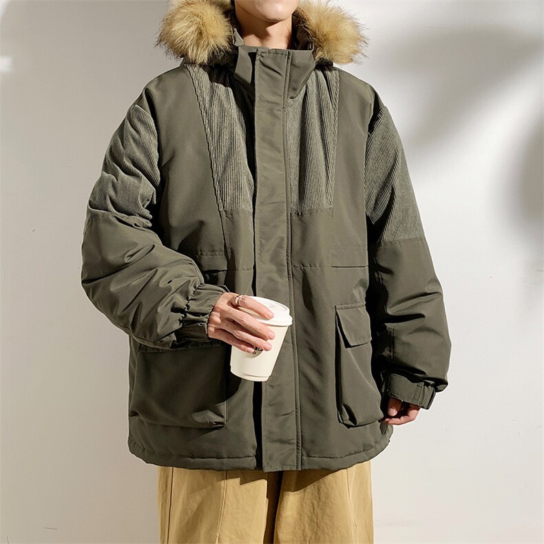 港风2026新品冬季宽松撞色棉服派克服毛领冬装加厚外套D009-P145,男装棉衣,星座717