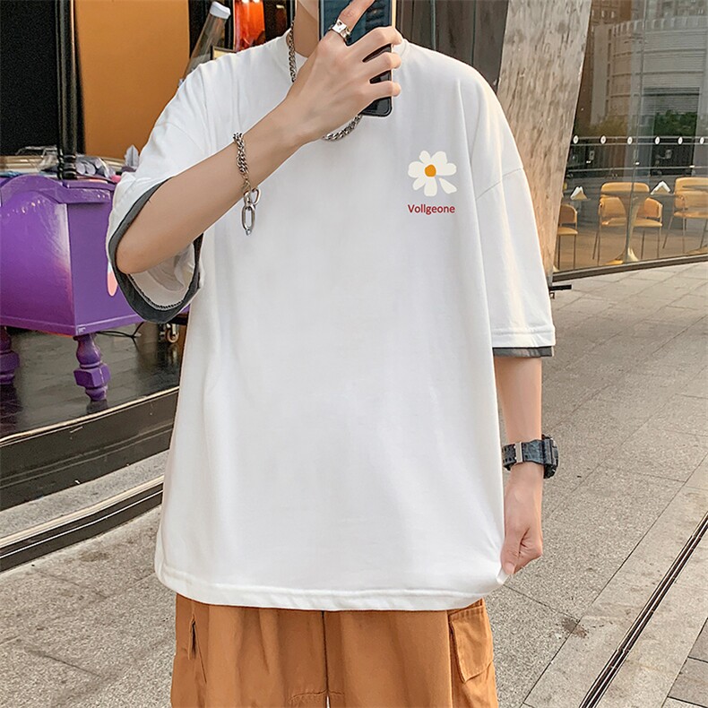 JT55059-P25假两件短袖t恤男大码胖子半袖体恤半截袖港风,男装T恤,电商A040