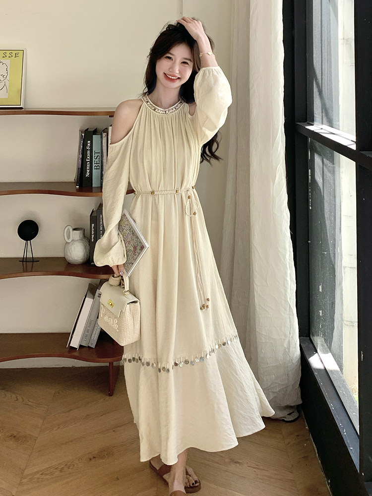法式复古露肩连衣裙女2025夏季新款RF2C290-6829#-P165-K255,女装连衣裙,蝶眷